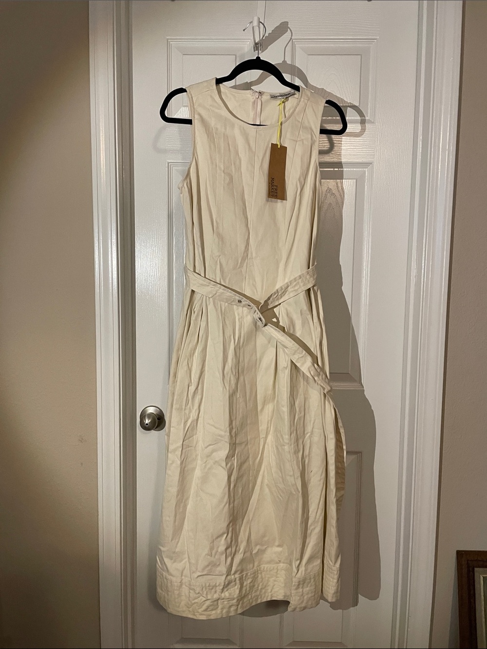 Women’s Sleeveless Cream Belted Midi Dress